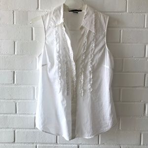 Theory White Sleeveless Button Blouse